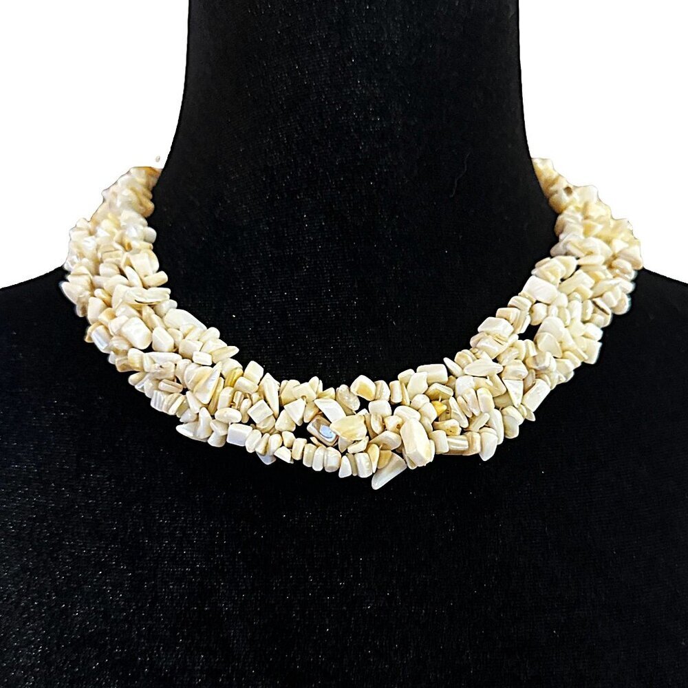Various Natural Stone Necklace Sea Shell Chips Neutral Tones Cream